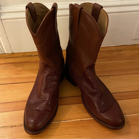 Tecovas The Nash Men’s Cowboy Boots 9.5 EE Exotic Lizard Brown Roper Made Mexico - Picture 7 of 16